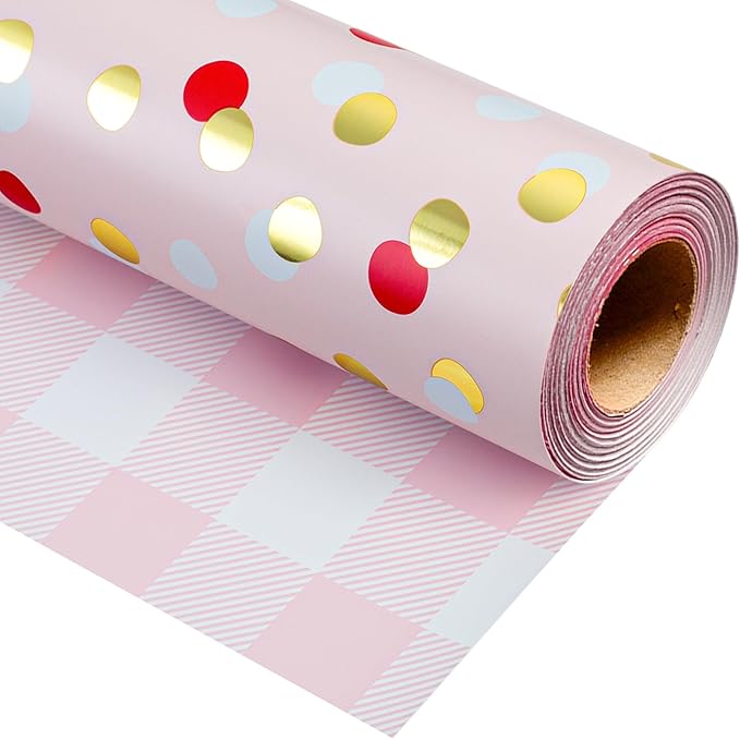 Burymento Red Gold Dots Wrapping Paper, Reversible Pink Lattice Design Gift Wrap by BurymentoisaprofessionalwrappingpaperbrandThewrappingpaperismadeofkraftpaperpearlescentmatteglossyglitterbrushedlaserandothermaterialsdouble-sidedprintingbackcuttingandotherdetailsOriginalpatternscarefullymadewrappingpaperbrand