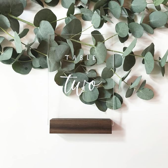 UNIQOOO 20 Pack Rustic Acrylic Sign Holders | Walnut Wood Table Numbers Display - Image 7