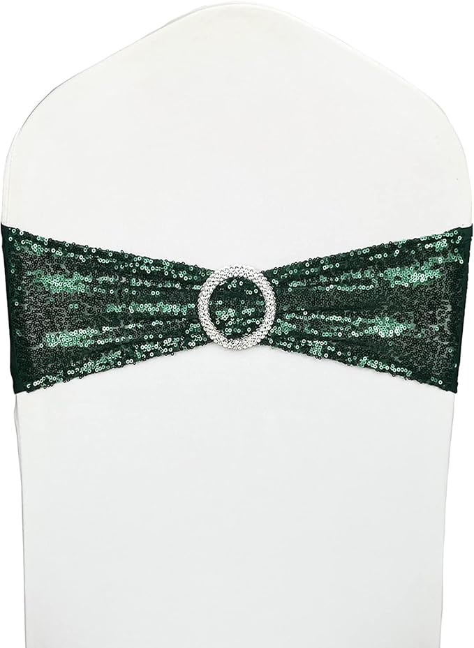 Chair Sashes Sequin Stretch Chair Bands Dark Green Spandex Polyester Bows by LIZIMI