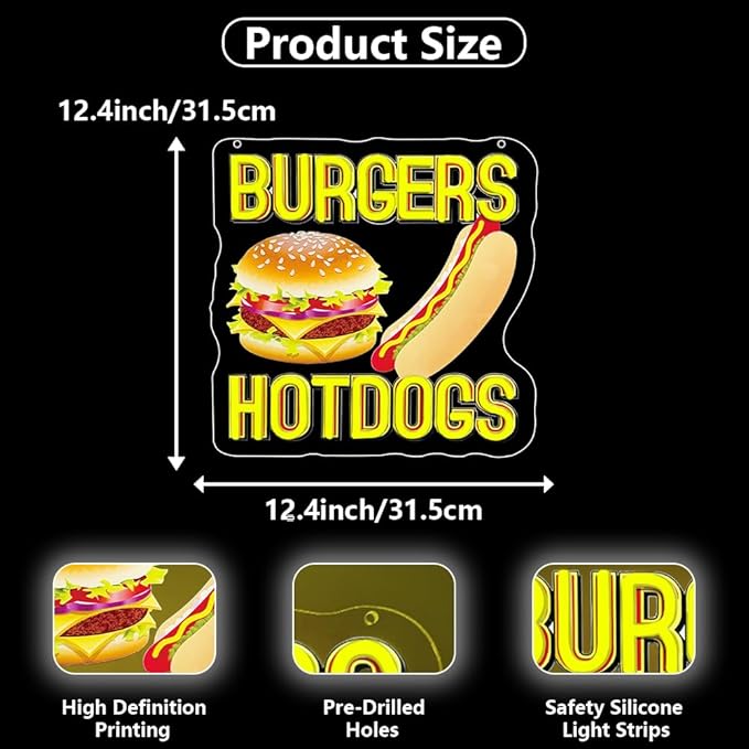 Hot Dogs Burgers Neon Signs for Wall Decor, Hot Dogs Led Neon Sign Party - Image 5