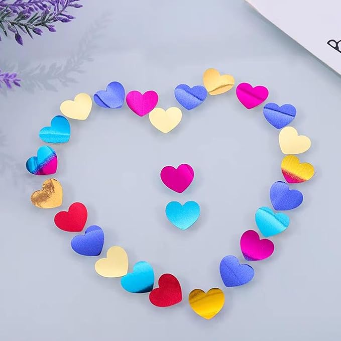 Rainbow Heart Metallic Foil Confetti 8000 Pcs Shiny Heart Table Confetti - Image 6