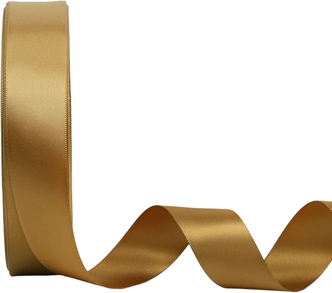 LaRibbons Pale Gold Satin Ribbon 1 Inch 25 Yards Double Faced Gold Silk Ribbon by LaRibbons