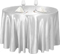 Ruisita 120 Inches Round Satin Tablecloths Silver Overlay Round Satin Table by Ruisita