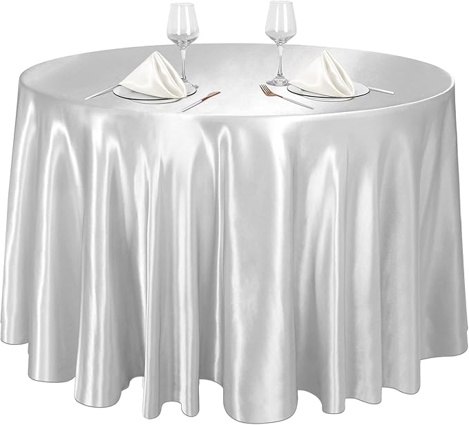 Ruisita 120 Inches Round Satin Tablecloths Silver Overlay Round Satin Table by Ruisita