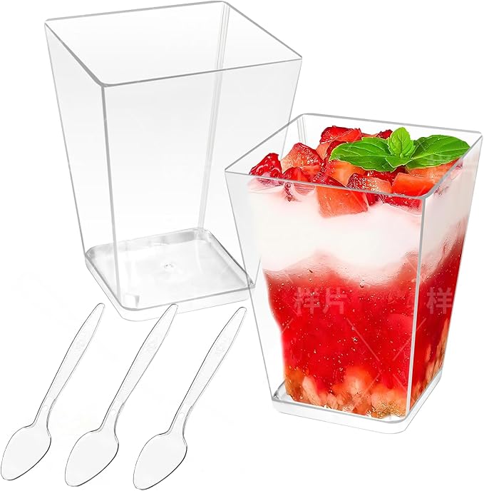50 Pack 5 oz Clear Plastic Square Dessert Cups by Piopiocoing
