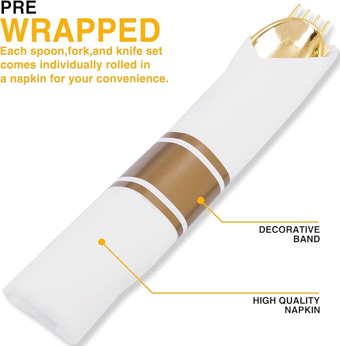 400PCS Pre Rolled Gold Plastic Silverware Sets - Image 7
