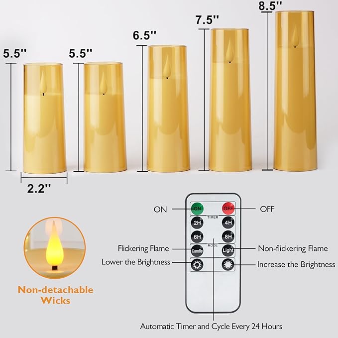 Amagic Flickering Flameless Candles, Battery Operated Candles, Amber Gold - Image 6