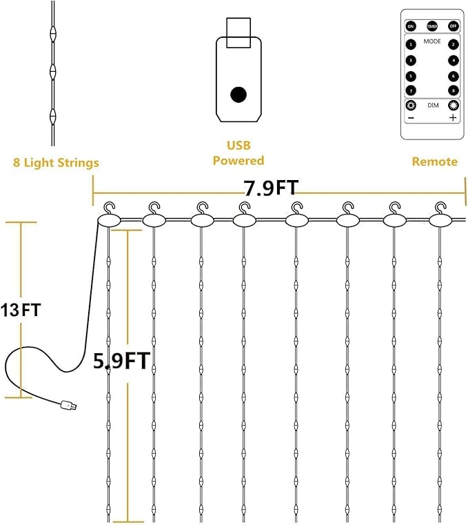 YEOLEH String Lights Curtain, USB Powered Fairy Lights - Image 5