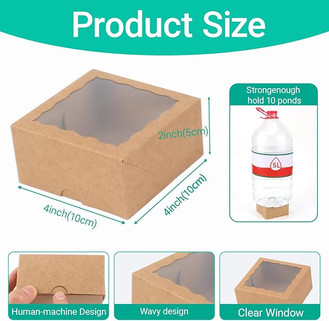 100-Pack 4x4x2 InchesBrown Bakery Boxes - Image 6