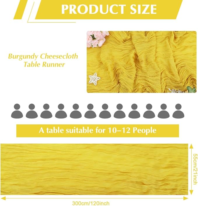 Yellow Cheesecloth Table Runner -21*120Inch Long Boho Wedding Table Decor - Image 2