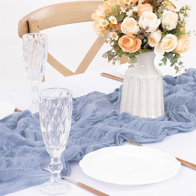MLMW 3 Pack Dusty Blue Table Runner Cheesecloth Gender Reveal Boho Gauze Rustic - Image 4