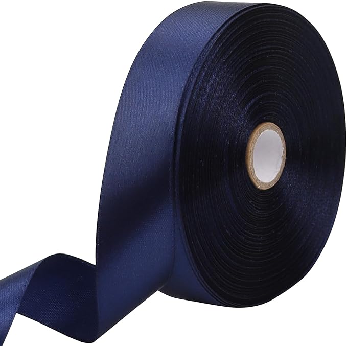 Deep Blue Solid Satin Ribbon 1 Inch 50 Yards Solid Polyester Fabric Ribbon by Riunbb