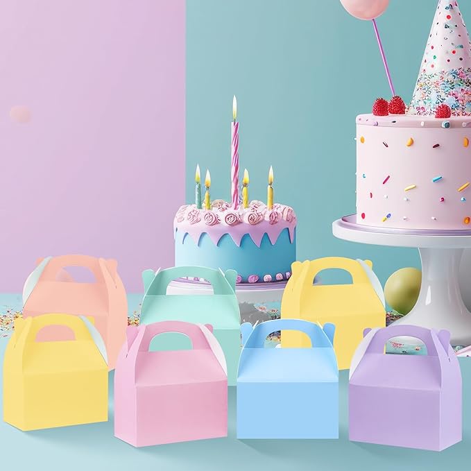 24 Pcs Pastel Party Favor Treat Boxes, Colorful Paper Candy Gift Gable Boxes - Image 5