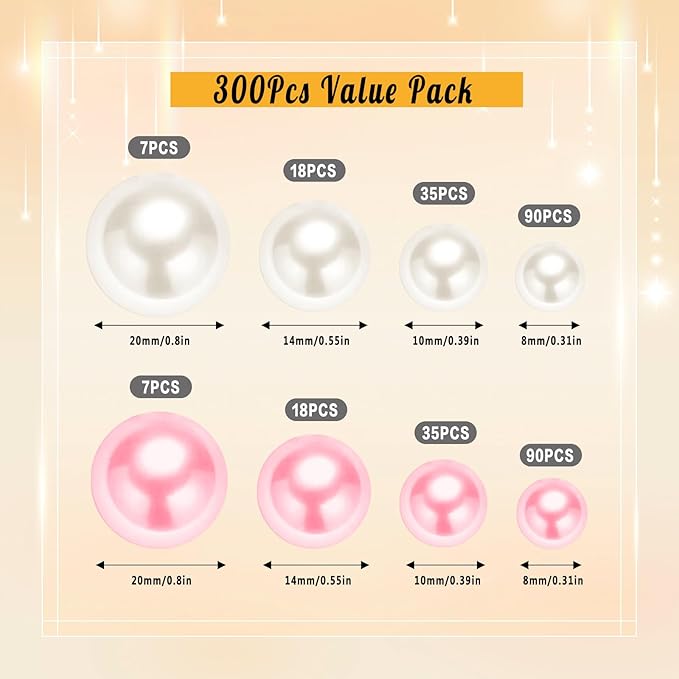 300Pcs Pearl Vase Filler, Ivory Lightpink No Hole Faux Pearl Beads - Image 2