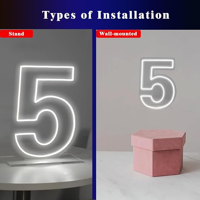 Number 5 Neon Sign for Birthday, 16.54" Cool White USB Battery Powered Led Neon - Image 2