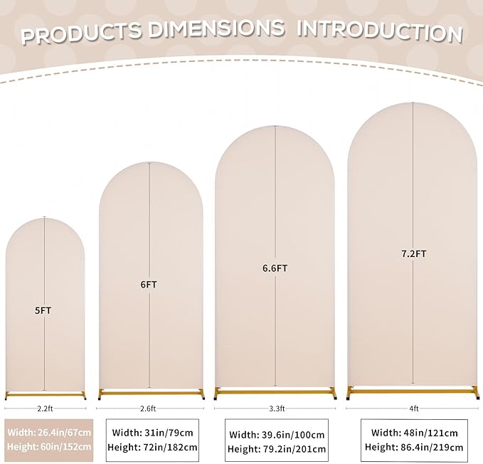 SoarDream Arch Backdrop Cover Beige Spandex Fitted 5FT Wedding Arch Covers - Image 5