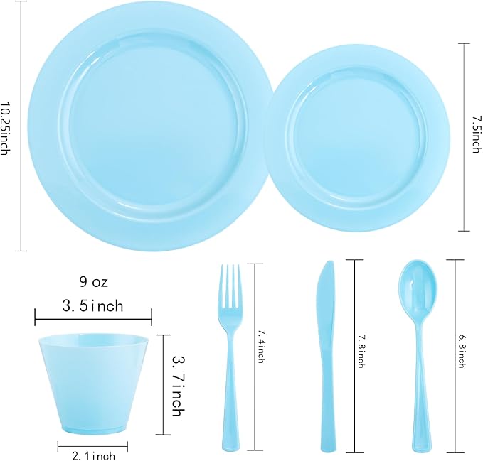 KIRE 150 Piece Blue Plastic Plates Disposable - Image 2
