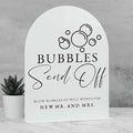 White Arch Acrylic Wedding Sign- 8"x10" Bubbles Send Off Sign and Base by JINMURY