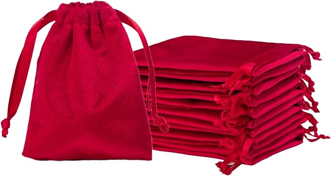 QIANF 12pcs Red Velvet Drawstring Bags 3x4 inches Velvet Cloth Small Gift Bags by QIANF