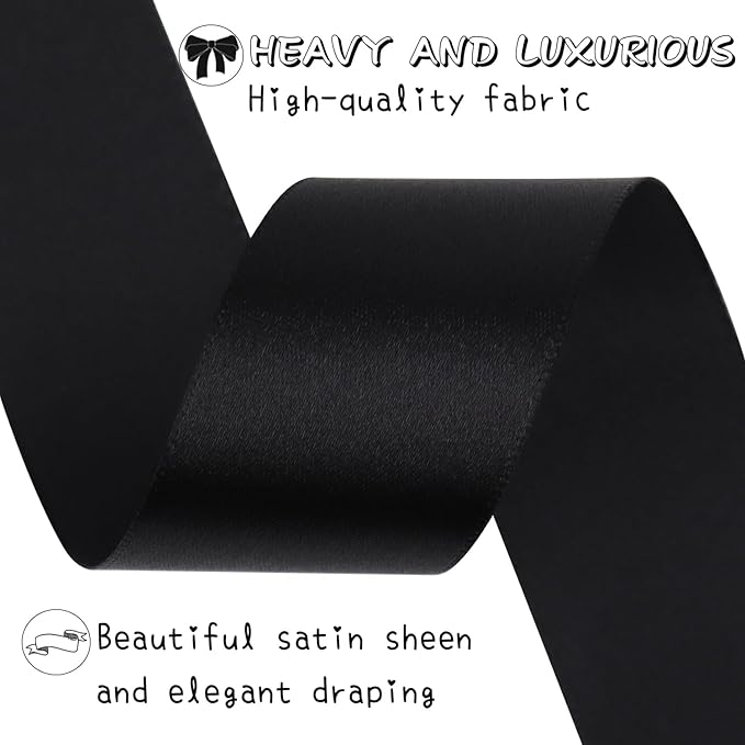 Black Solid Satin Ribbon 1-1/2 Inch 50 Yards Solid Polyester Fabric Ribbon - Image 4