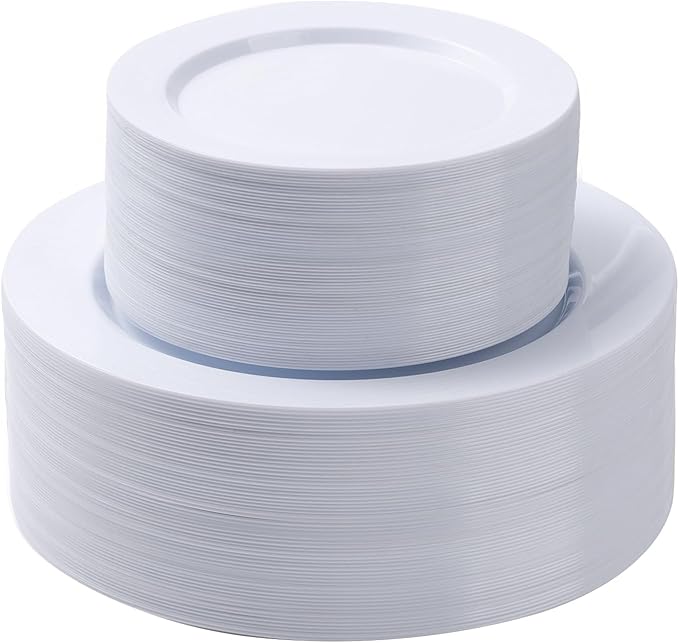 100PCS White Plastic Plates Set, 50 10.25 inch Dinner Plate and 50 7.5 inch by BESTSTAR