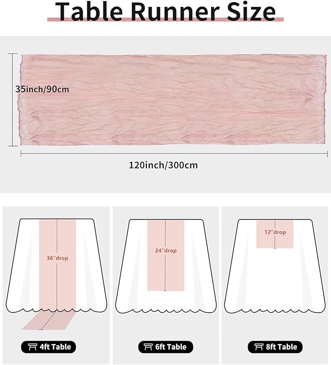 Pink Cheesecloth Table Runner 120 Inch, Dusty Pink Boho Rustic Gauze 10 FT - Image 3
