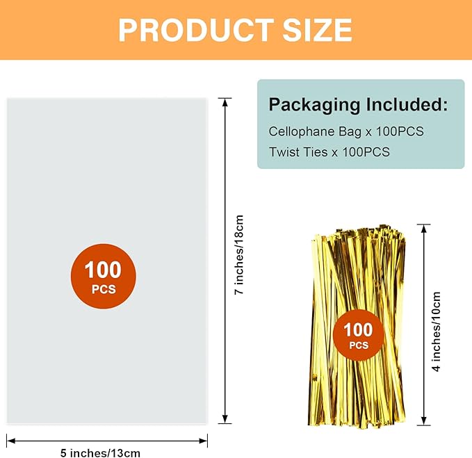 ZHEWTOEN 100 Pcs 5x7 Inch Cellophane Bags - Image 2