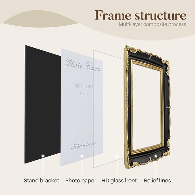 8x10 Black and Gold Picture Frame Vintage Frame, Ornate Textured Hand-Crafted - Image 6
