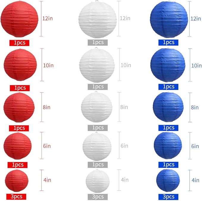 BEISHIDA 21 Pcs Red Blue White Round Paper Lanterns Decorative Hanging Asia - Image 2
