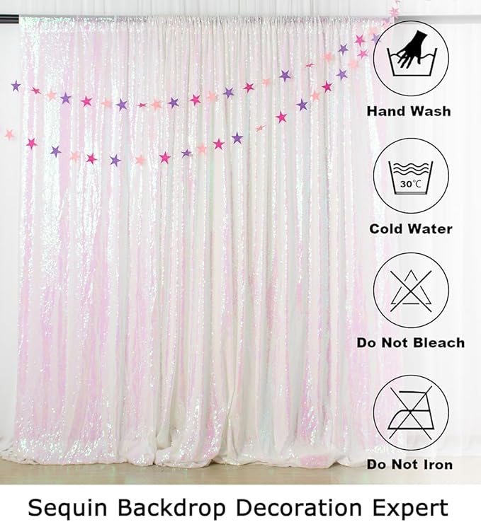 ShinyBeauty Iridescent White Sequin Backdrop | 4FTx7FT Photo Booth Backdrop - Image 6