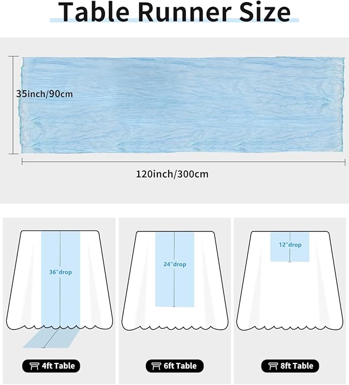 Blue Cheesecloth Table Runner 120 Inch, Light Blue Boho Gauze 10 FT, Rustic - Image 4