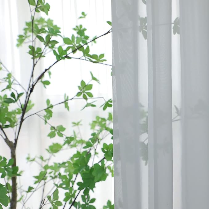 Window Light Gray Sheer Curtains 95 Inches Long 2 Panels Sheer Curtain Basic - Image 3