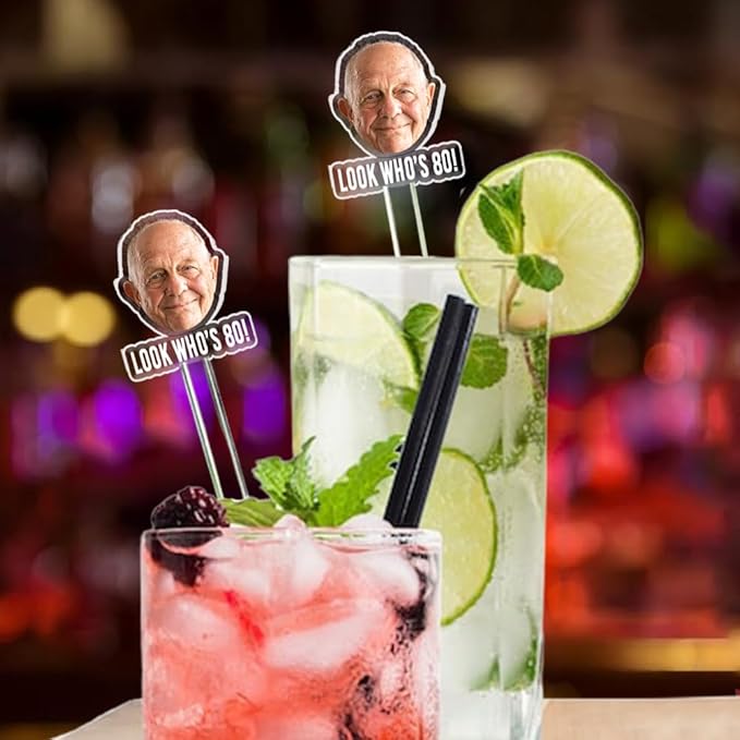 50 Pcs Personalized 50th to 90th Birthday Face Photo Drink Stirrers, 60th 70th - Image 2