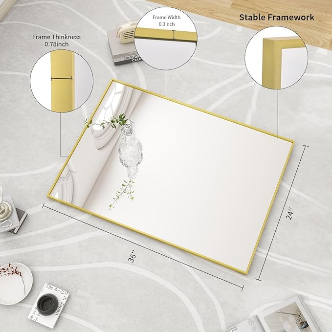 BEAUTYPEAK Gold Bathroom Wall Mirror - Image 6
