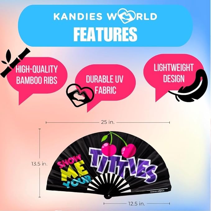 Kandies World UV Reactive Custom Festival Folding Hand Fan - Image 2