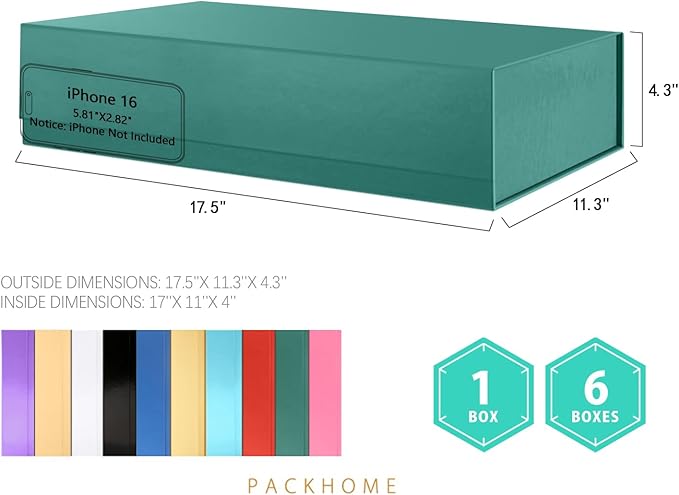 PACKHOME Extra Large Gift Box 17.5x11.3x4.3 Inches, Sturdy Shirt Box - Image 2