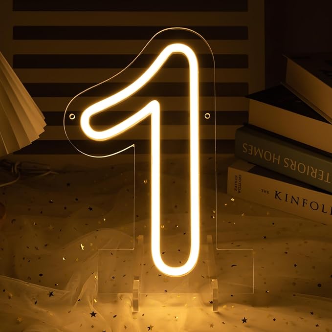 Number 1 LED Neon Sign Backdrop Birthday Party Decoration, 11.3" Height Warm by MissAudrey