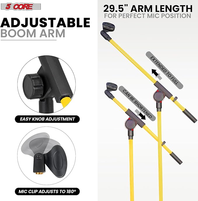 5 Core Tripod Mic Stand Floor Adjustable 18 to 72 Inches Sturdy Boom Arm Holder - Image 3