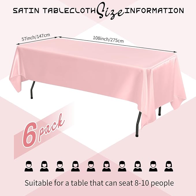 6 Packs Satin Tablecloth 57 x 108 Inch Rose Gold Rectangular Table Cloth Silk - Image 2