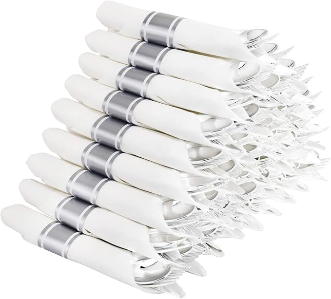 Supernal 60 Pack Silver Plastic Silverware, Pre Rolled Silverware, Premium by supernal