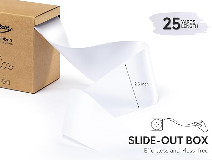 White Satin Ribbon 2.5 Inch Double-Faced Ribbons 25 Yards - Image 2