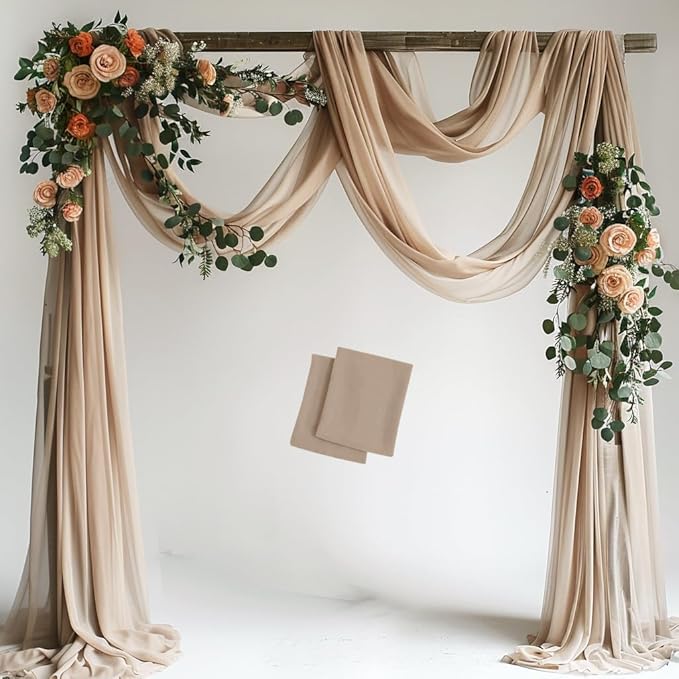 Wedding Arch Draping Fabric 2 Panels 28.7" x 20FT Nude Sheer Chiffon Backdrop by Xiomot
