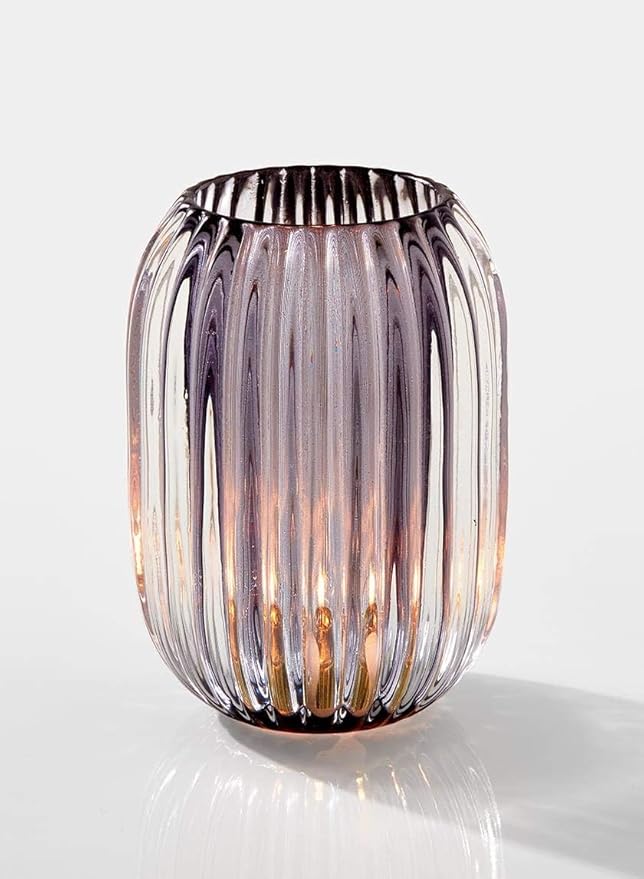 Serene Spaces Living Smoke Grey Optical Glass Votive Holder, Measures 5" Tall - Image 4