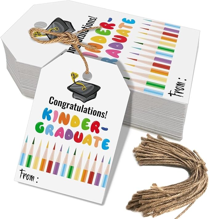50 Pcs Kindergarten Graduation Gift Tags, Colorful Congratulations Gift Labels by Aukolass