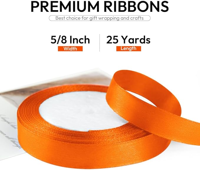 5/8 Inch Orange Ribbon, 25 Yards Orange Stain Ribbon - Image 2