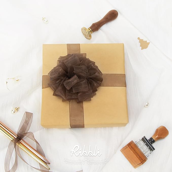 Ribbli Brown Organza Ribbon, 1/2 Inches x Continuous 50 Yard, Cookie Wrapping - Image 3