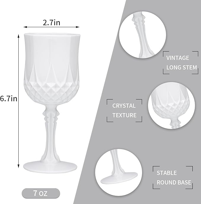 JLYLOL Plastic Vintage Wine Glasses 7OZ Plastic Goblets Vintage Drinking - Image 3