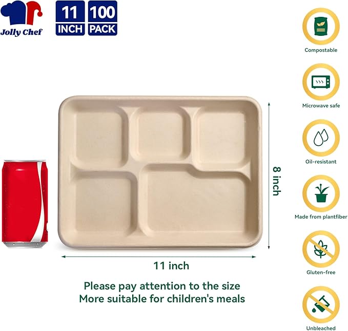 JOLLY CHEF Compostable  Compartment  *   Paper Plates Heavy - Image 2