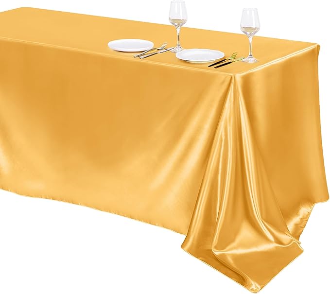 TURSTIN 1 Pack Gold Satin Tablecloth 102 x 58 Inch Overlay Satin Table Cover by TURSTIN