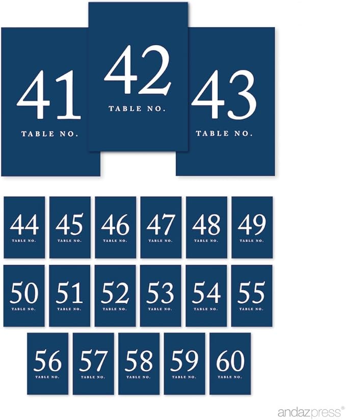 Andaz Press Navy Blue Wedding Table Numbers 41-60, 4x6-Inches Table Number Cards by AndazPress
